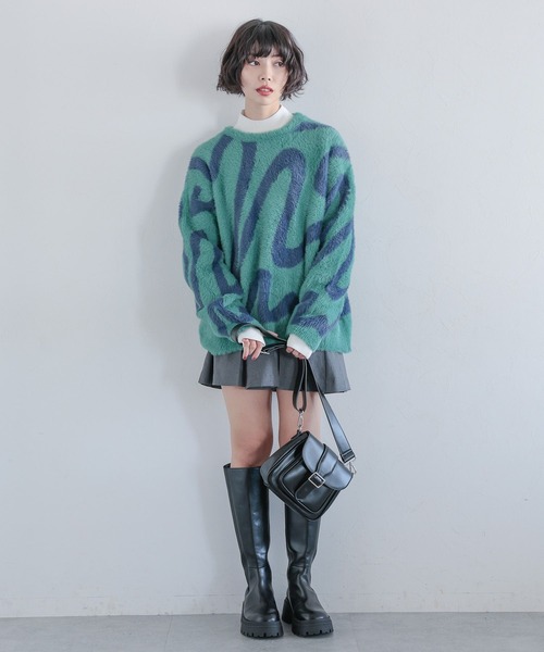 PAGEBOY(ページボーイ)の「ペイントアートシャギープルオーバー(ニット/セーター・レディース・オフホワイト/ターコイズブルー/ブラック・FREE)」の9枚目の写真