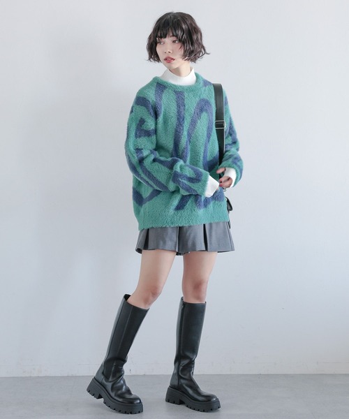 PAGEBOY(ページボーイ)の「ペイントアートシャギープルオーバー(ニット/セーター・レディース・オフホワイト/ターコイズブルー/ブラック・FREE)」の10枚目の写真