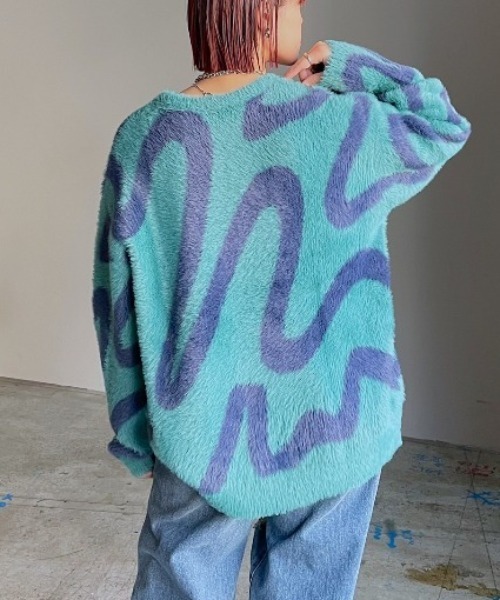PAGEBOY(ページボーイ)の「ペイントアートシャギープルオーバー(ニット/セーター・レディース・オフホワイト/ターコイズブルー/ブラック・FREE)」の14枚目の写真