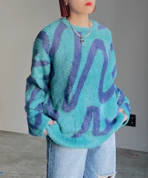 PAGEBOY(ページボーイ)の「ペイントアートシャギープルオーバー(ニット/セーター・レディース・オフホワイト/ターコイズブルー/ブラック・FREE)」の11枚目の写真