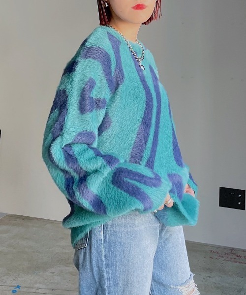 PAGEBOY(ページボーイ)の「ペイントアートシャギープルオーバー(ニット/セーター・レディース・オフホワイト/ターコイズブルー/ブラック・FREE)」の13枚目の写真