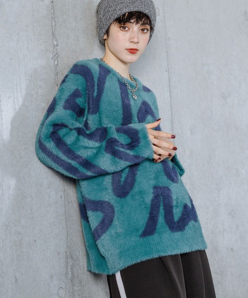 PAGEBOY(ページボーイ)の「ペイントアートシャギープルオーバー(ニット/セーター・レディース・オフホワイト/ターコイズブルー/ブラック・FREE)」の17枚目の写真