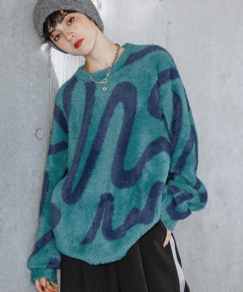 PAGEBOY(ページボーイ)の「ペイントアートシャギープルオーバー(ニット/セーター・レディース・オフホワイト/ターコイズブルー/ブラック・FREE)」の19枚目の写真