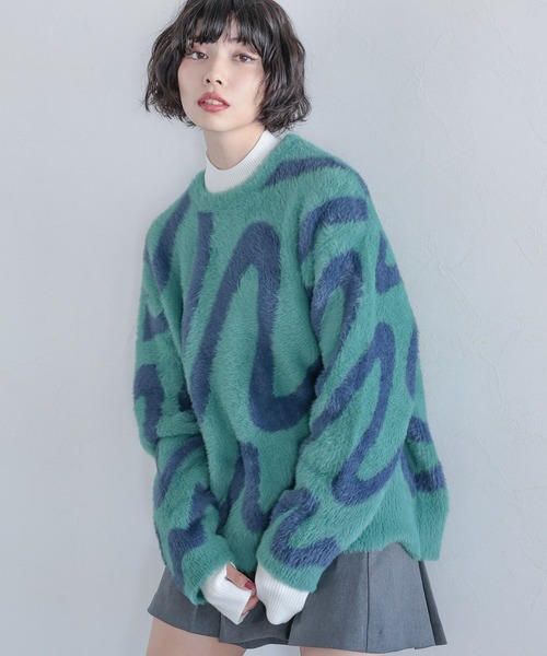 PAGEBOY(ページボーイ)の「ペイントアートシャギープルオーバー(ニット/セーター・レディース・オフホワイト/ターコイズブルー/ブラック・FREE)」の12枚目の写真