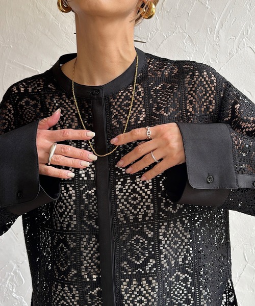 セール】ノーカラーレースシャツ（シャツ/ブラウス）｜JUNOAH