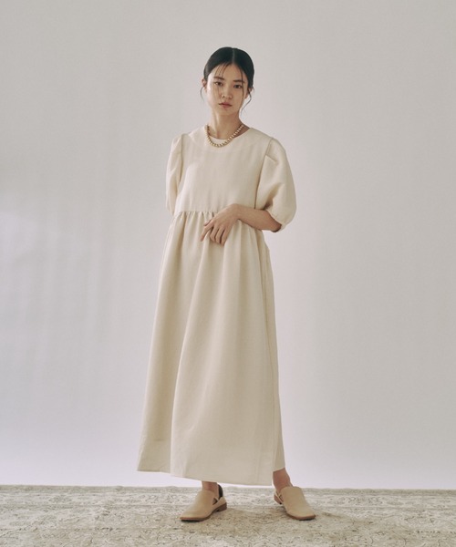 moi tytto(モイテュット)の「ハイウエスト切替えパフワンピース(ワンピース・レディース・ナチュラル/ブラウン/ベージュ/オレンジ/グリーン/ブラック・FREE/SMALL)」の19枚目の写真