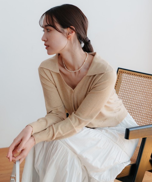 LIENCOEUR（リアンクール）の「ショートポロニットカーデ（カーディガン/ボレロ・レディース・ブラック/レッド/アイボリー/ライトブルー/ベージュ・FREE）」の4枚目の写真