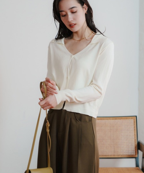 LIENCOEUR（リアンクール）の「ショートポロニットカーデ（カーディガン/ボレロ・レディース・ブラック/レッド/アイボリー/ライトブルー/ベージュ・FREE）」の2枚目の写真