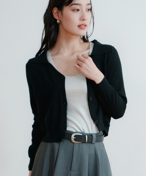 LIENCOEUR（リアンクール）の「ショートポロニットカーデ（カーディガン/ボレロ・レディース・ブラック/レッド/アイボリー/ライトブルー/ベージュ・FREE）」の3枚目の写真