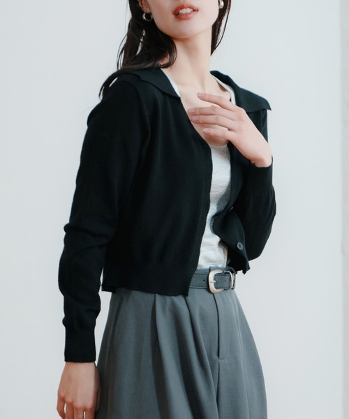 LIENCOEUR（リアンクール）の「ショートポロニットカーデ（カーディガン/ボレロ・レディース・ブラック/レッド/アイボリー/ライトブルー/ベージュ・FREE）」の19枚目の写真