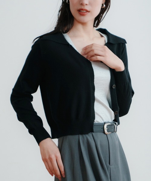 LIENCOEUR（リアンクール）の「ショートポロニットカーデ（カーディガン/ボレロ・レディース・ブラック/レッド/アイボリー/ライトブルー/ベージュ・FREE）」の20枚目の写真