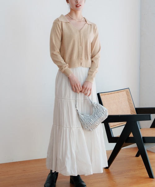 LIENCOEUR（リアンクール）の「ショートポロニットカーデ（カーディガン/ボレロ・レディース・ブラック/レッド/アイボリー/ライトブルー/ベージュ・FREE）」の14枚目の写真