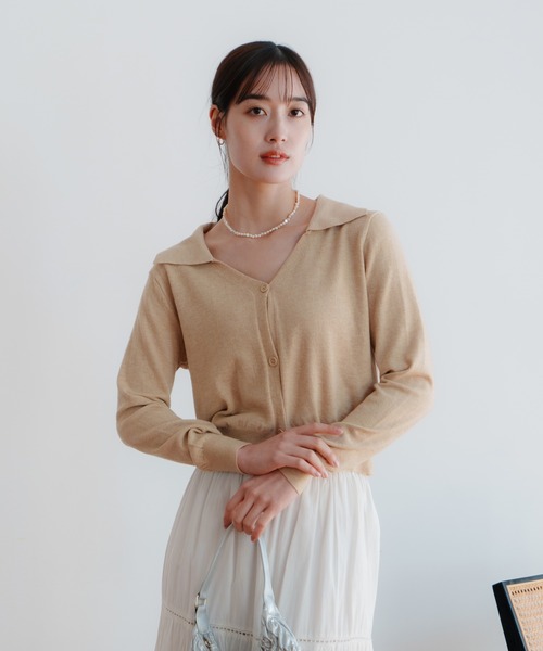 LIENCOEUR（リアンクール）の「ショートポロニットカーデ（カーディガン/ボレロ・レディース・ブラック/レッド/アイボリー/ライトブルー/ベージュ・FREE）」の6枚目の写真