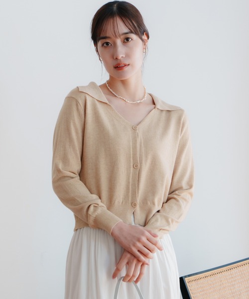 LIENCOEUR（リアンクール）の「ショートポロニットカーデ（カーディガン/ボレロ・レディース・ブラック/レッド/アイボリー/ライトブルー/ベージュ・FREE）」の7枚目の写真