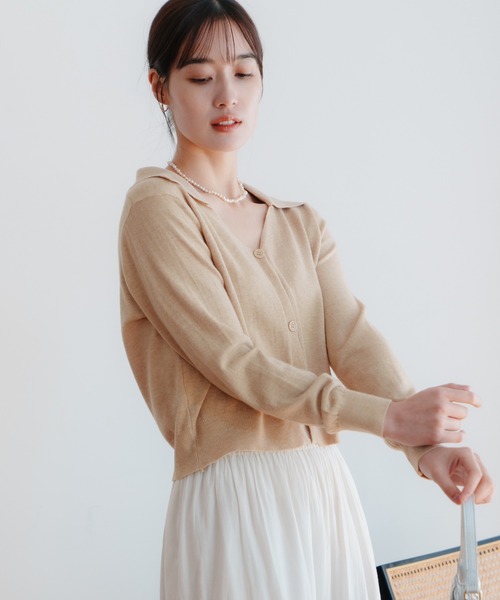 LIENCOEUR（リアンクール）の「ショートポロニットカーデ（カーディガン/ボレロ・レディース・ブラック/レッド/アイボリー/ライトブルー/ベージュ・FREE）」の8枚目の写真