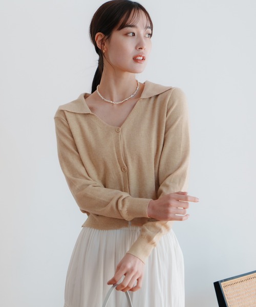 LIENCOEUR（リアンクール）の「ショートポロニットカーデ（カーディガン/ボレロ・レディース・ブラック/レッド/アイボリー/ライトブルー/ベージュ・FREE）」の9枚目の写真