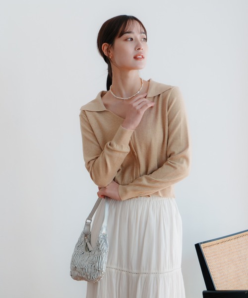 LIENCOEUR（リアンクール）の「ショートポロニットカーデ（カーディガン/ボレロ・レディース・ブラック/レッド/アイボリー/ライトブルー/ベージュ・FREE）」の10枚目の写真