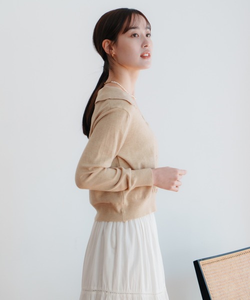 LIENCOEUR（リアンクール）の「ショートポロニットカーデ（カーディガン/ボレロ・レディース・ブラック/レッド/アイボリー/ライトブルー/ベージュ・FREE）」の11枚目の写真