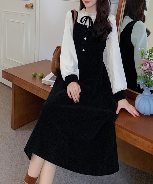 SHEPP(シープ)の「ベロアフリルネック リボンワンピース(ワンピース・レディース・ブラック・S/M/L)」の7枚目の写真