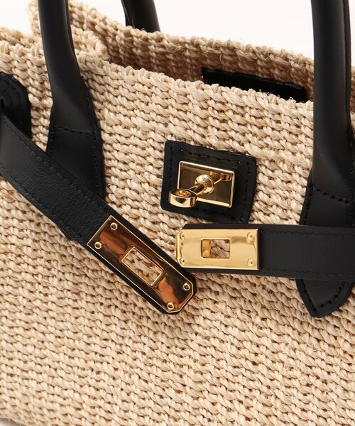 COTTO（コトゥー）の「【COTTO/ コット】 ひねりスクエアかごトートバッグ（かごバッグ・レディース・ホワイト/ブラック・FREE）」の3枚目の写真