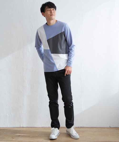 ikka(イッカ)の「ブロックスポンチロンT(Tシャツ/カットソー・メンズ・ブルー/ホワイト/グリーン/ネイビー・S/M/L/XL)」の6枚目の写真