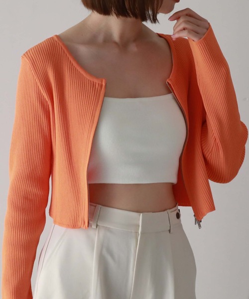 archives(アルシーヴ)の「Wジップコンパクトリブニット(ニット/セーター・レディース・イエロー/オレンジ/アイボリー/ブラック/グレー/ブルー・MEDIUM)」の1枚目の写真