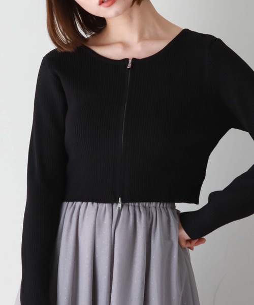 archives(アルシーヴ)の「Wジップコンパクトリブニット(ニット/セーター・レディース・イエロー/オレンジ/アイボリー/ブラック/グレー/ブルー・MEDIUM)」の3枚目の写真