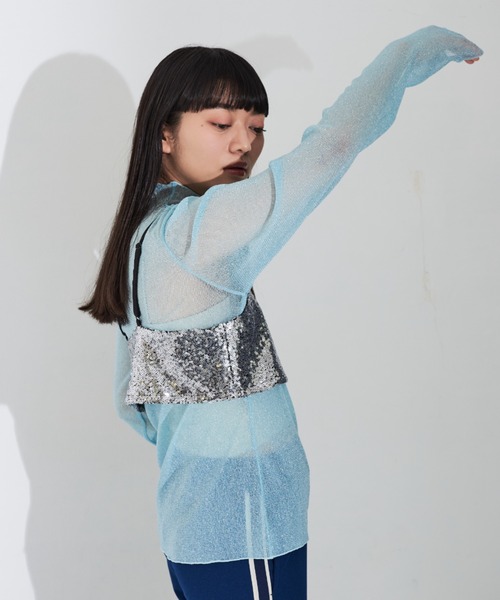 MERLOT(メルロー)の「ラメシアートップス(Tシャツ/カットソー・レディース・ピンク/ブルー/オレンジ・FREE)」の5枚目の写真