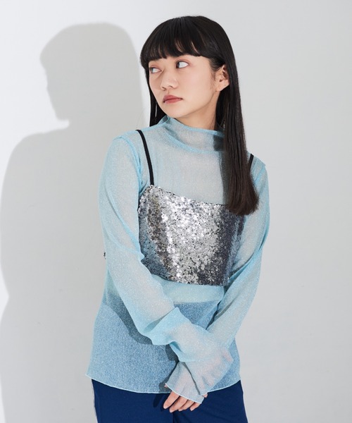 MERLOT(メルロー)の「ラメシアートップス(Tシャツ/カットソー・レディース・ピンク/ブルー/オレンジ・FREE)」の4枚目の写真