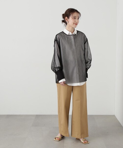 N.（N. Natural Beauty Basic）（エヌエヌナチュラルビューティーベーシック）の「◆ダブルチュールブラウス（シャツ/ブラウス・レディース・オフホワイト/ブラック・MEDIUM）」の5枚目の写真