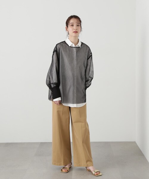 N.（N. Natural Beauty Basic）（エヌエヌナチュラルビューティーベーシック）の「◆ダブルチュールブラウス（シャツ/ブラウス・レディース・オフホワイト/ブラック・MEDIUM）」の6枚目の写真