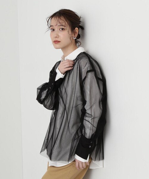 N.（N. Natural Beauty Basic）（エヌエヌナチュラルビューティーベーシック）の「◆ダブルチュールブラウス（シャツ/ブラウス・レディース・オフホワイト/ブラック・MEDIUM）」の8枚目の写真