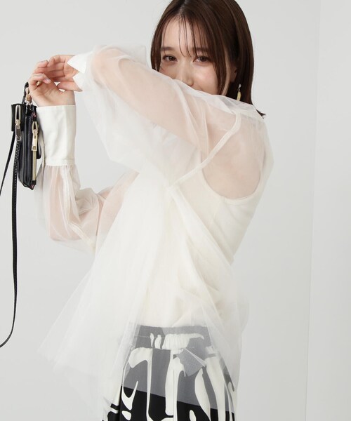 N.（N. Natural Beauty Basic）（エヌエヌナチュラルビューティーベーシック）の「◆ダブルチュールブラウス（シャツ/ブラウス・レディース・オフホワイト/ブラック・MEDIUM）」の12枚目の写真