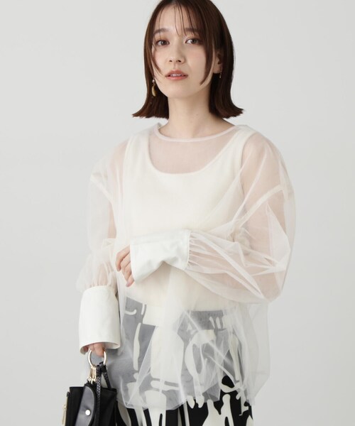 N.（N. Natural Beauty Basic）（エヌエヌナチュラルビューティーベーシック）の「◆ダブルチュールブラウス（シャツ/ブラウス・レディース・オフホワイト/ブラック・MEDIUM）」の16枚目の写真