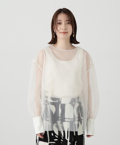 N.（N. Natural Beauty Basic）（エヌエヌナチュラルビューティーベーシック）の「◆ダブルチュールブラウス（シャツ/ブラウス・レディース・オフホワイト/ブラック・MEDIUM）」の17枚目の写真