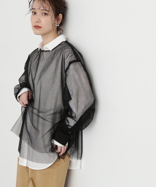 N.（N. Natural Beauty Basic）（エヌエヌナチュラルビューティーベーシック）の「◆ダブルチュールブラウス（シャツ/ブラウス・レディース・オフホワイト/ブラック・MEDIUM）」の2枚目の写真