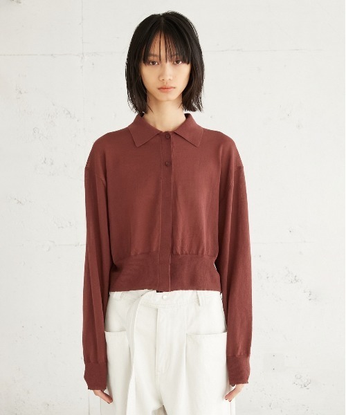 LA PEAU DE GEM（ラポドゥジェム）の「【LA PEAU DE GEM】ラインポロシャツ（ニット/セーター・レディース・ブラウン/ホワイト・FREE）」の14枚目の写真