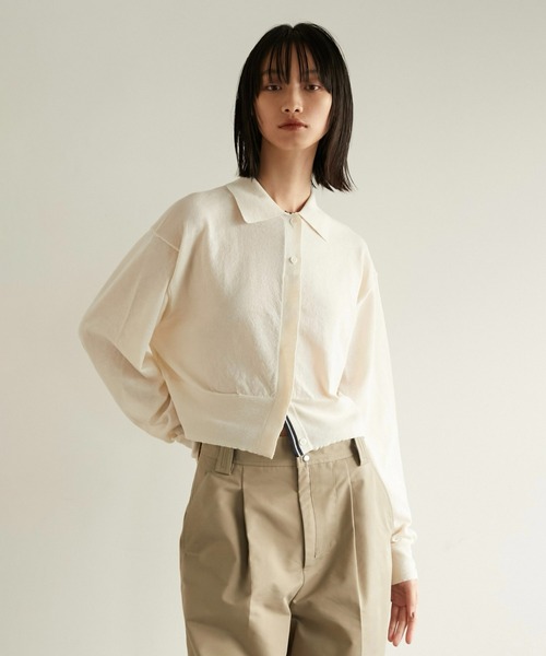 LA PEAU DE GEM（ラポドゥジェム）の「【LA PEAU DE GEM】ラインポロシャツ（ニット/セーター・レディース・ブラウン/ホワイト・FREE）」の3枚目の写真