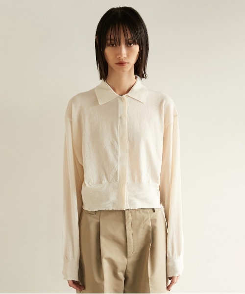 LA PEAU DE GEM（ラポドゥジェム）の「【LA PEAU DE GEM】ラインポロシャツ（ニット/セーター・レディース・ブラウン/ホワイト・FREE）」の4枚目の写真