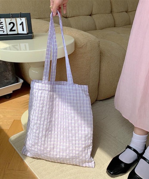Mignonjour(ミニョンジュール)の「Mignonjour/チェック柄トートバッグ M2306(トートバッグ・レディース・ピンク/イエロー/パープル/ブラック/グリーン・FREE)」の9枚目の写真