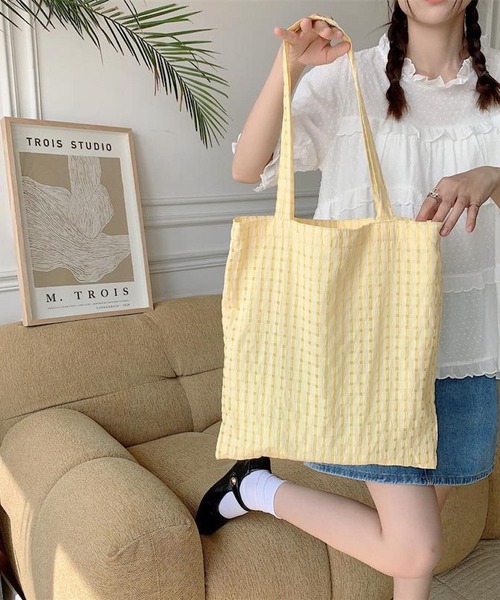 Mignonjour(ミニョンジュール)の「Mignonjour/チェック柄トートバッグ M2306(トートバッグ・レディース・ピンク/イエロー/パープル/ブラック/グリーン・FREE)」の11枚目の写真