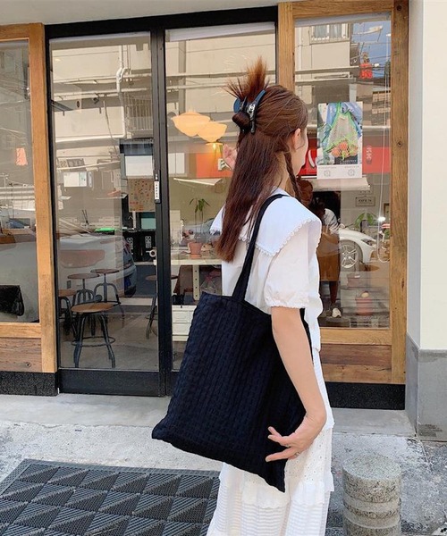 Mignonjour(ミニョンジュール)の「Mignonjour/チェック柄トートバッグ M2306(トートバッグ・レディース・ピンク/イエロー/パープル/ブラック/グリーン・FREE)」の12枚目の写真