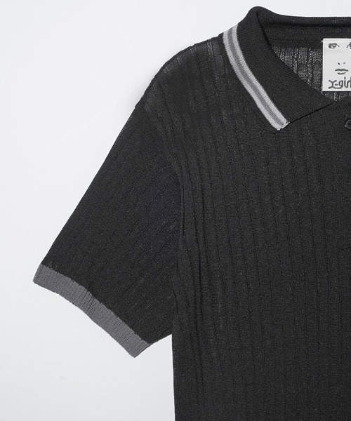 X-girl（エックスガール）の「RIB KNIT POLO（ポロシャツ・レディース・ブラック/ライトブルー/ライトグレー・ONE SIZE）」の7枚目の写真