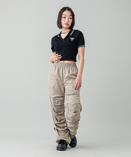 X-girl（エックスガール）の「RIB KNIT POLO（ポロシャツ・レディース・ブラック/ライトブルー/ライトグレー・ONE SIZE）」の15枚目の写真