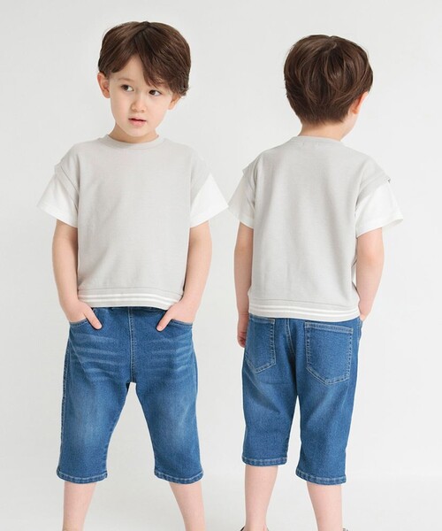 BRANSHES（ブランシェス）の「【クロップド】プレミアムストレッチパンツ（その他パンツ・キッズ・ブルー/ネイビー・140/130/120/110/100/90/150）」の4枚目の写真