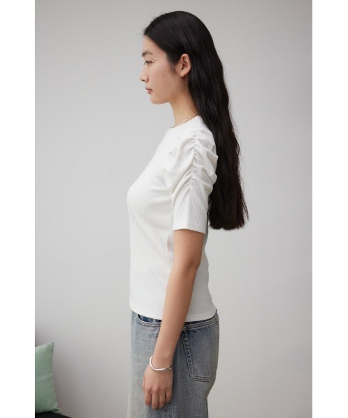 AZUL by moussy(アズールバイマウジー)の「パフスリーブギャザートップス(Tシャツ/カットソー・レディース・オレンジ/オフホワイト/グレー/ブラック・SMALL/MEDIUM)」の9枚目の写真