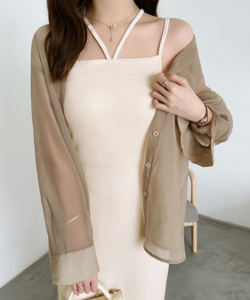 ECLIN(エクラン)の「バックスリットIラインダブルストラップリブキャミワンピ―ス(ワンピース・レディース・ブラック/ベージュ/グレー/ブラウン・L/M)」の12枚目の写真