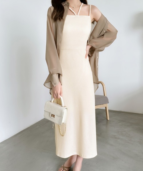 ECLIN(エクラン)の「バックスリットIラインダブルストラップリブキャミワンピ―ス(ワンピース・レディース・ブラック/ベージュ/グレー/ブラウン・L/M)」の13枚目の写真