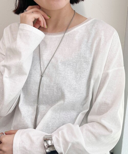 fredy emue（フレディエミュ）の「衿チュールルーズロンT（Tシャツ/カットソー・レディース・チャコールグレー/オフホワイト/サックスブルー・38）」の2枚目の写真