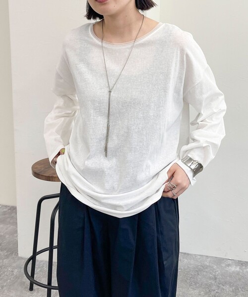 fredy emue（フレディエミュ）の「衿チュールルーズロンT（Tシャツ/カットソー・レディース・チャコールグレー/オフホワイト/サックスブルー・38）」の14枚目の写真